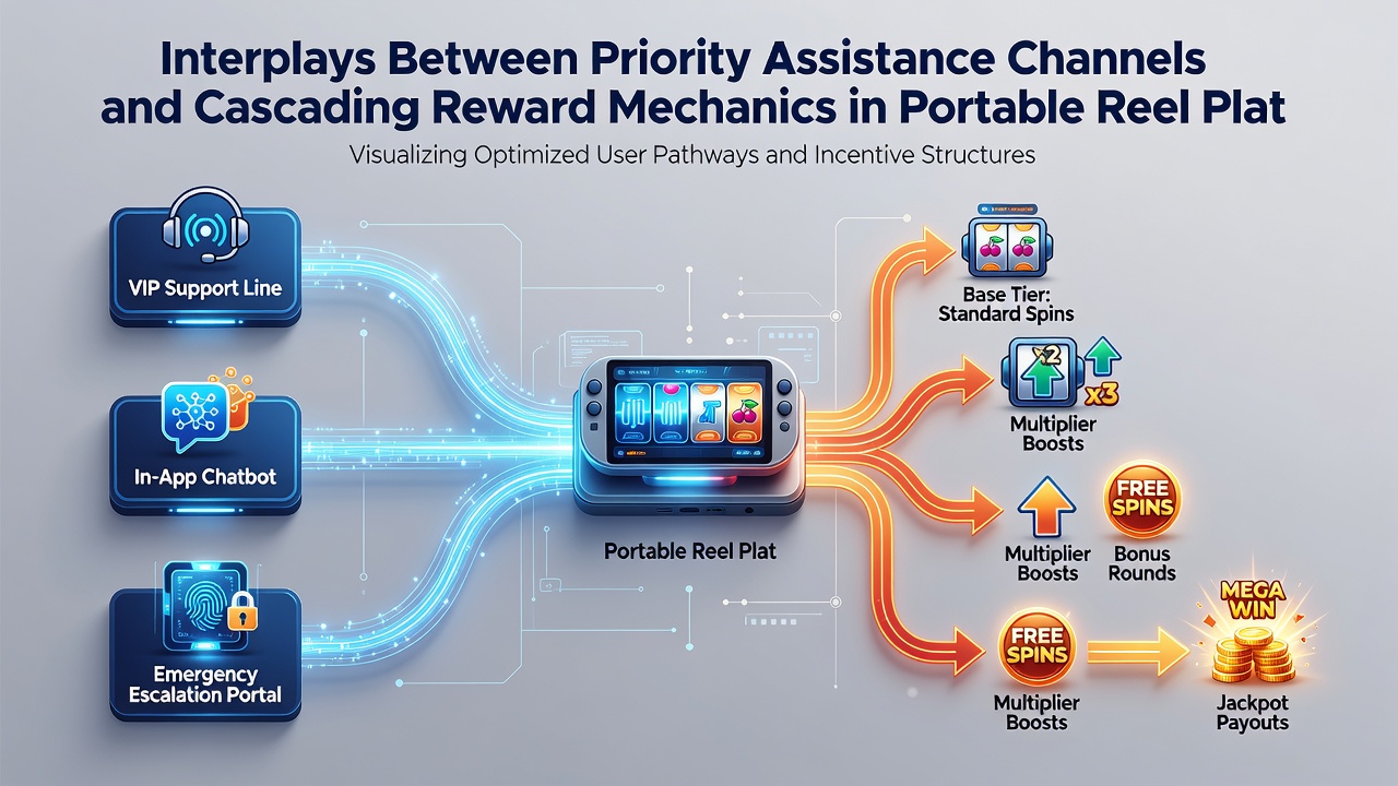Illustration of reward cascade flow with support ticket escalation in a mobile slots environment