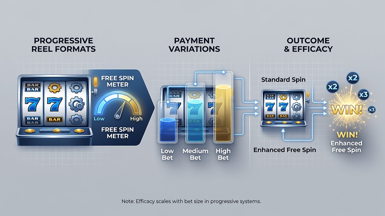 Close-up of a progressive slot screen displaying free spin counter alongside payment confirmation icons