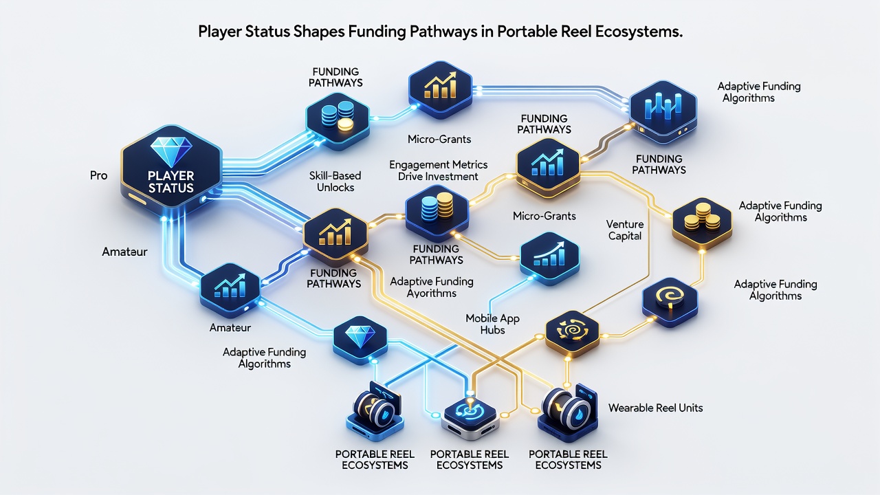 Visual representation of tiered reward flows and transaction speeds in portable reel ecosystems