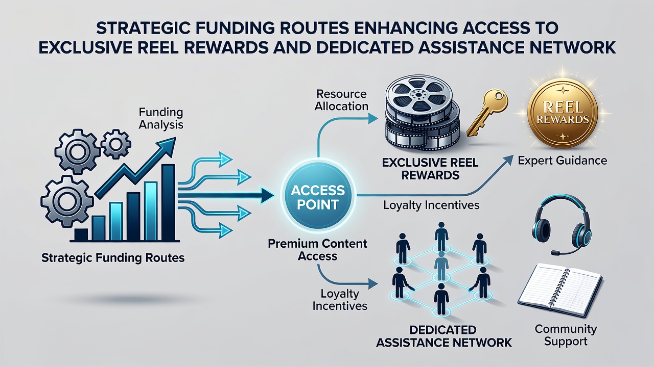 Player dashboard showing funding routes connected to exclusive rewards tiers and live assistance access