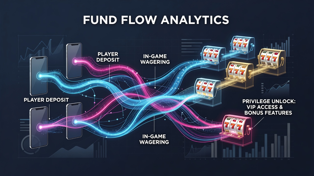 Dashboard view of player fund flow analysis highlighting loyalty tier progression and transaction velocity metrics